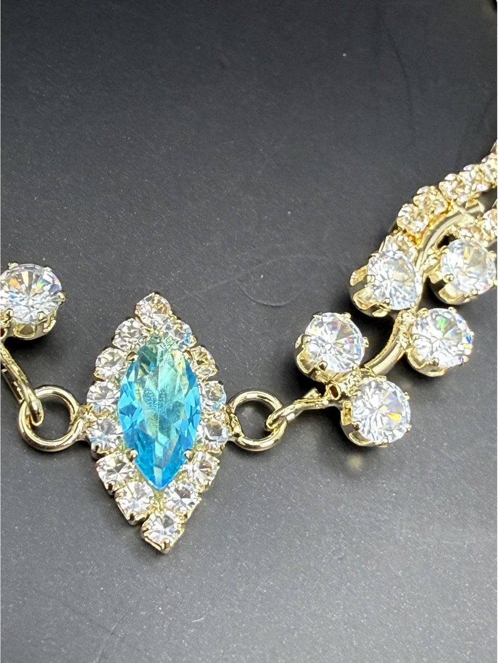 candy+clover elegant aqua marquise vine gold tone statement bracelet